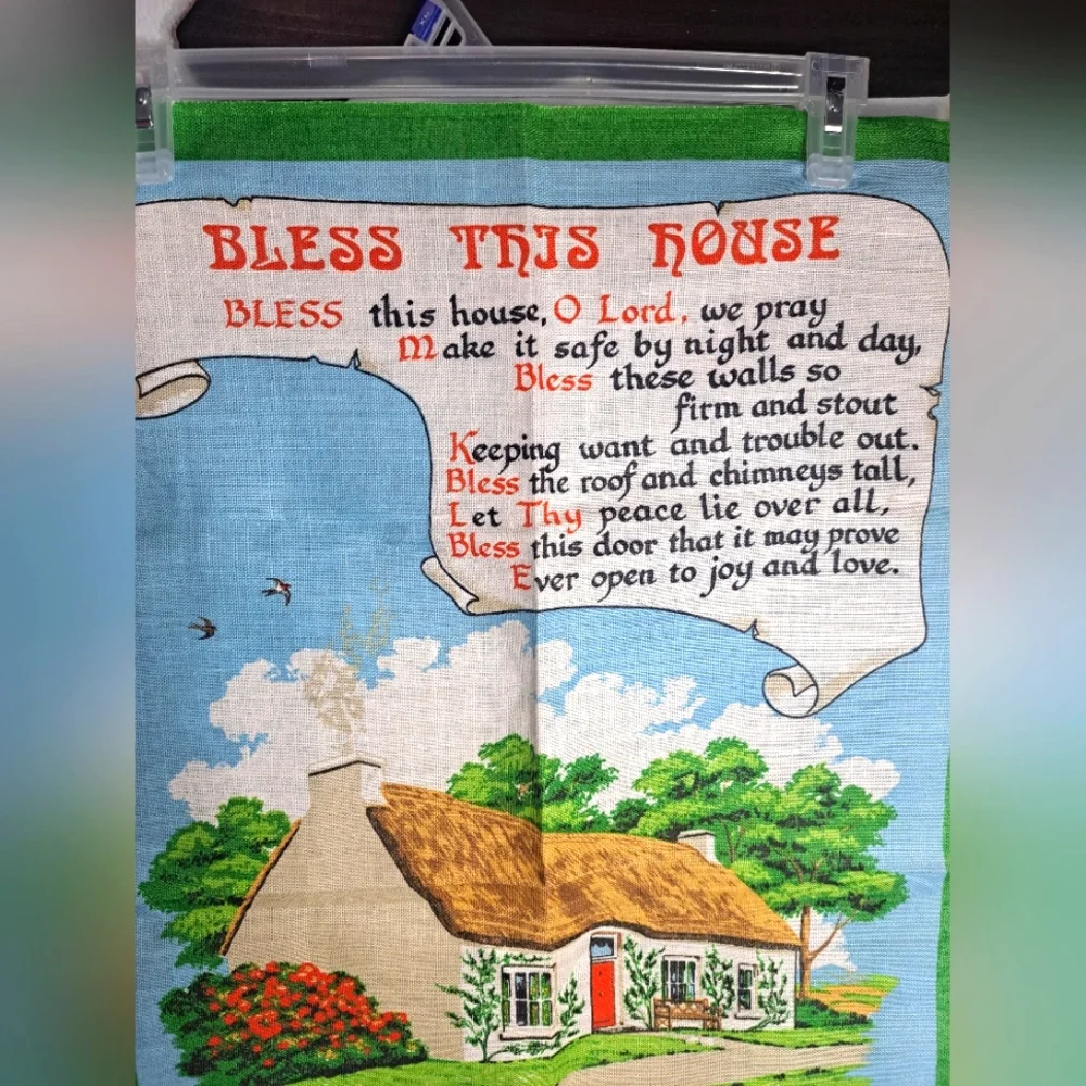 Vintage Irish Linen 'Bless This House by Helen Taylor